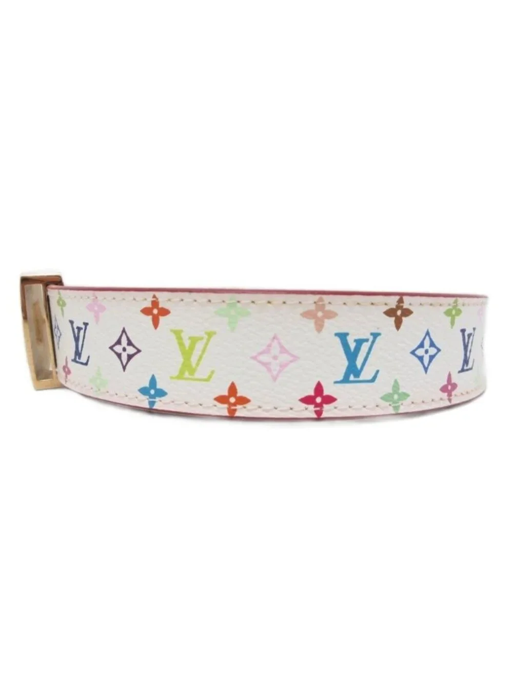 Louis Vuitton Monogram Ceinture Carre Belt Logo Buckle LV 34 85 White Multicolor